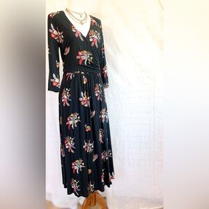 Boden Black Floral Wrap-Style Maxi Dress